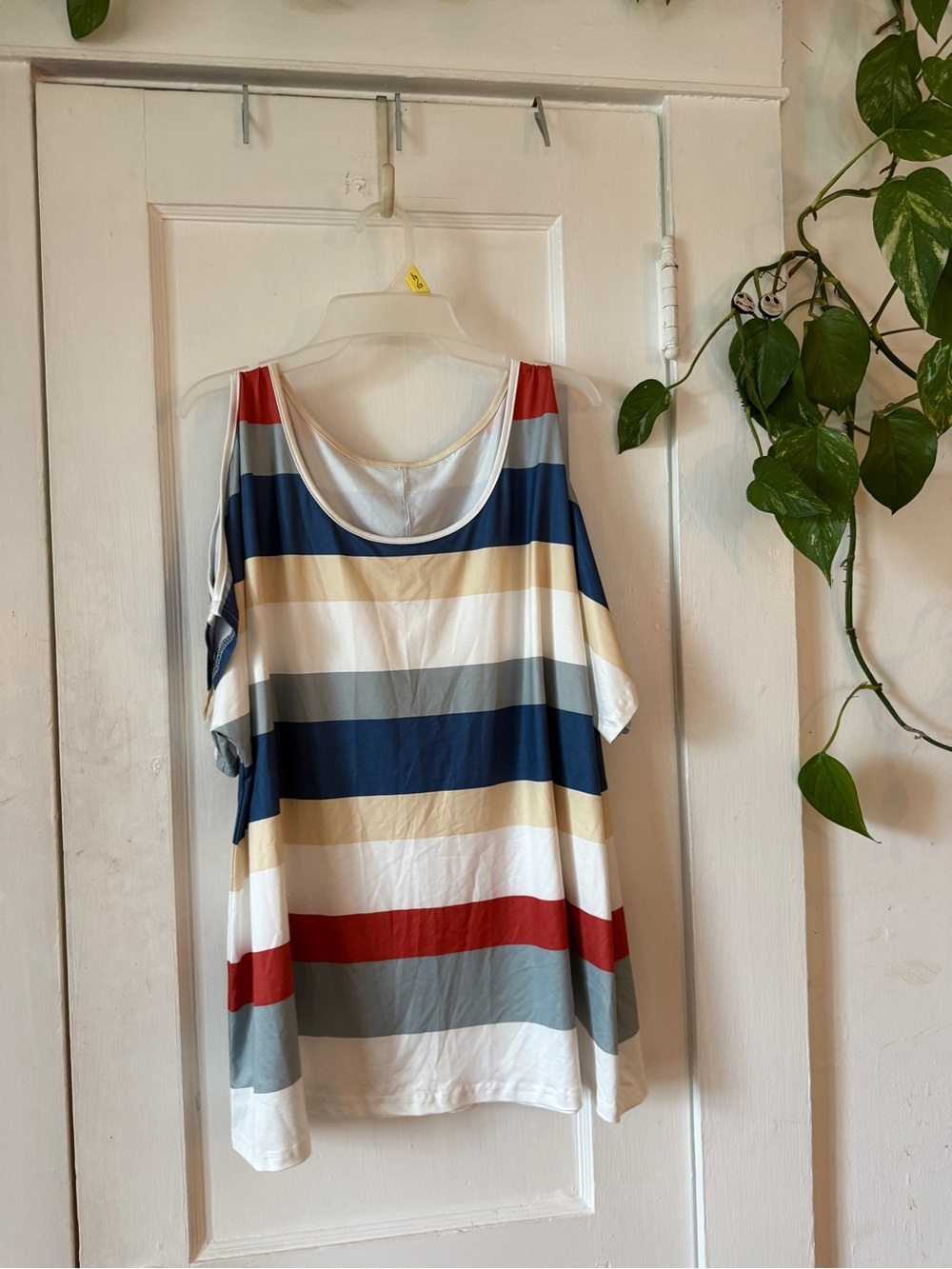 Striped Cold-Shoulder Tank Top in Navy, Red, Cream size 3XL